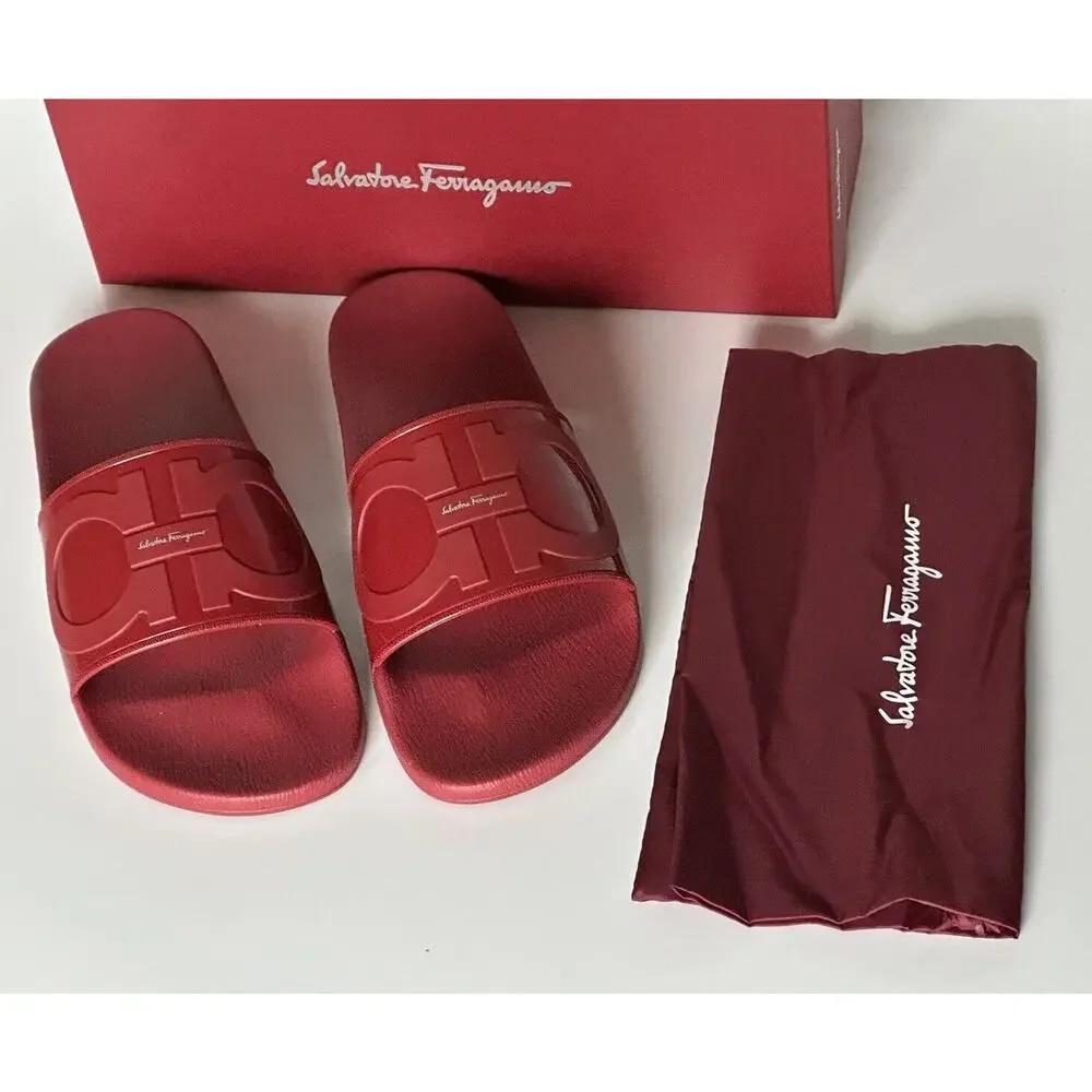 NIB Salvatore Ferragamo Groove Men's Rubber Slide Sandals Red 9 US 0751899 IT